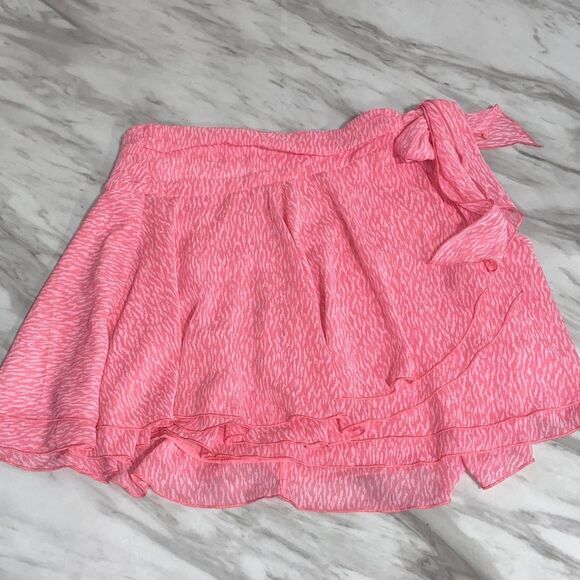 Aerie Pink Chiffon Wrap Skirt Size Large – Abstract Brushstroke Flowy Lined Mini - Picture 8 of 12